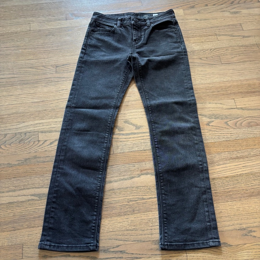 Volcom Vorta Slim Straight Jeans Boys Size 26 Black Wash Denim Skater Pants